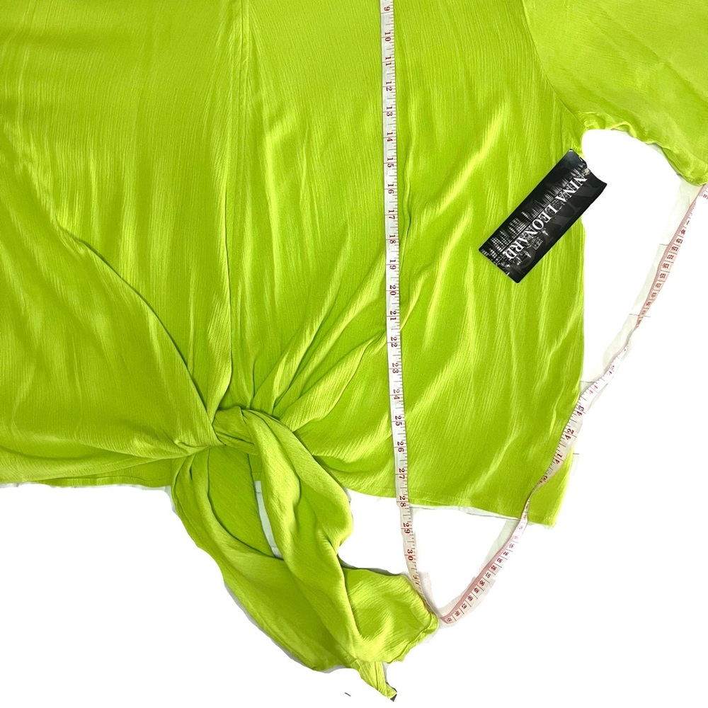 Nina Leonard Plus Size Lime Green V-Neck Tie Front Blouse - Picture 5 of 9